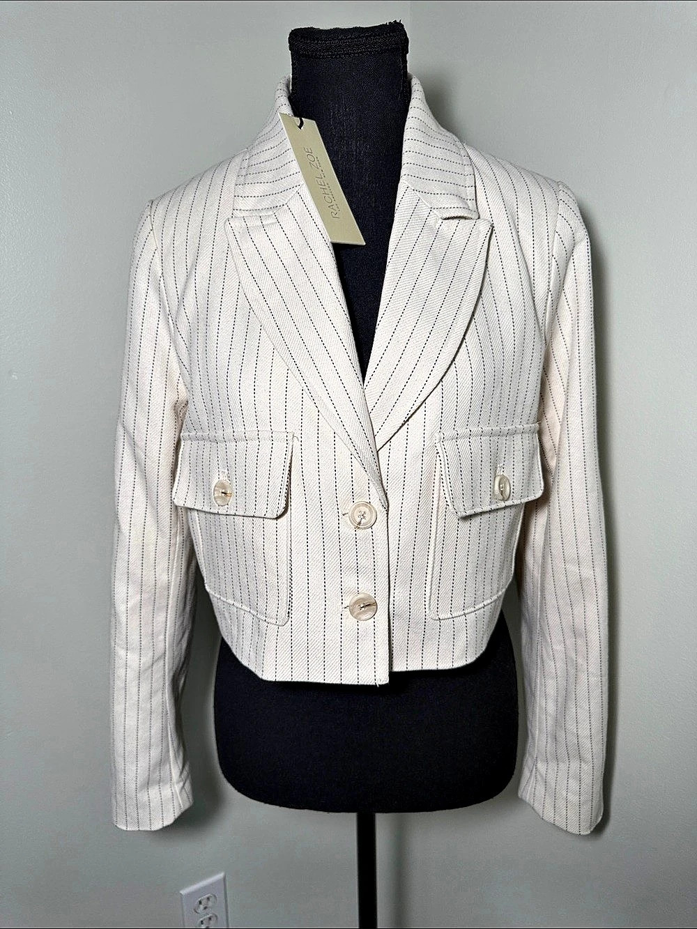 Rachel Zoe Crop Pinstripe Blazer White & Black Size 8